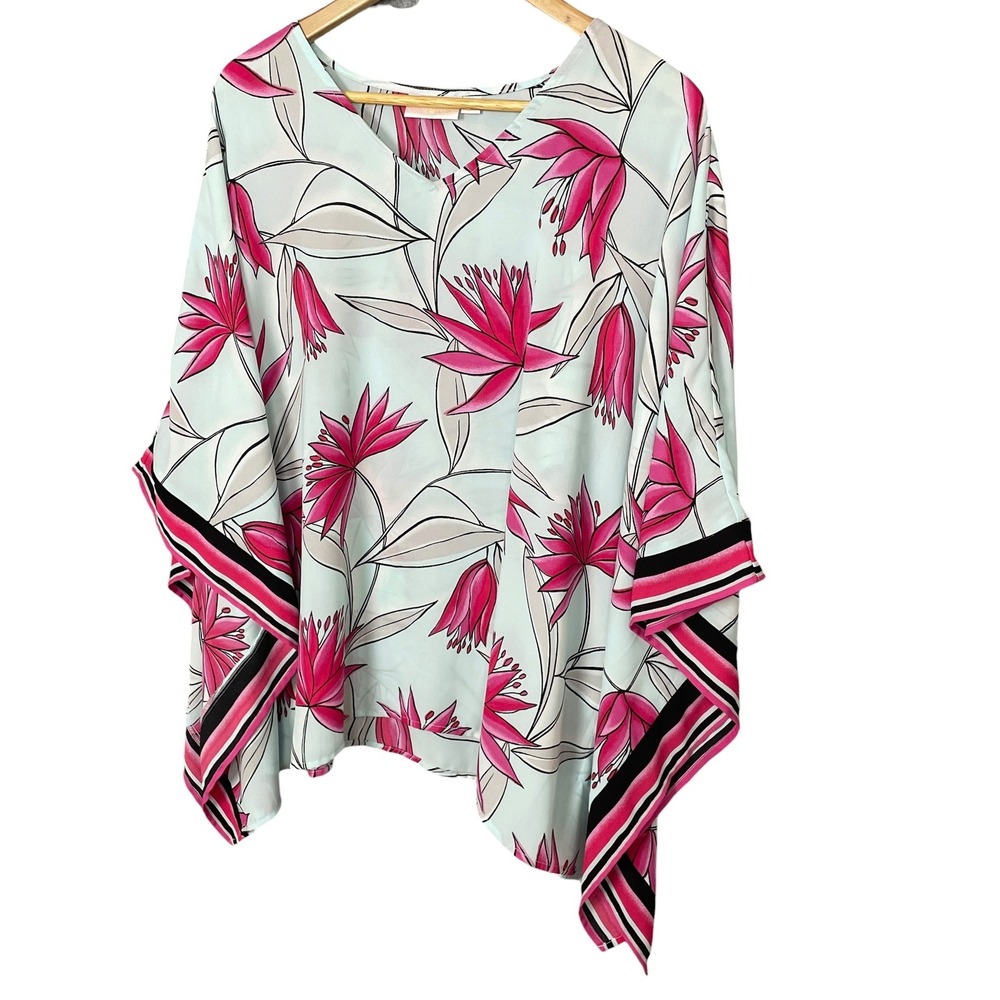 Belle Kim Gravel Boho Floral Kaftan Kimono Top Womens L Resortwear Coastal Flowy - Picture 4 of 7
